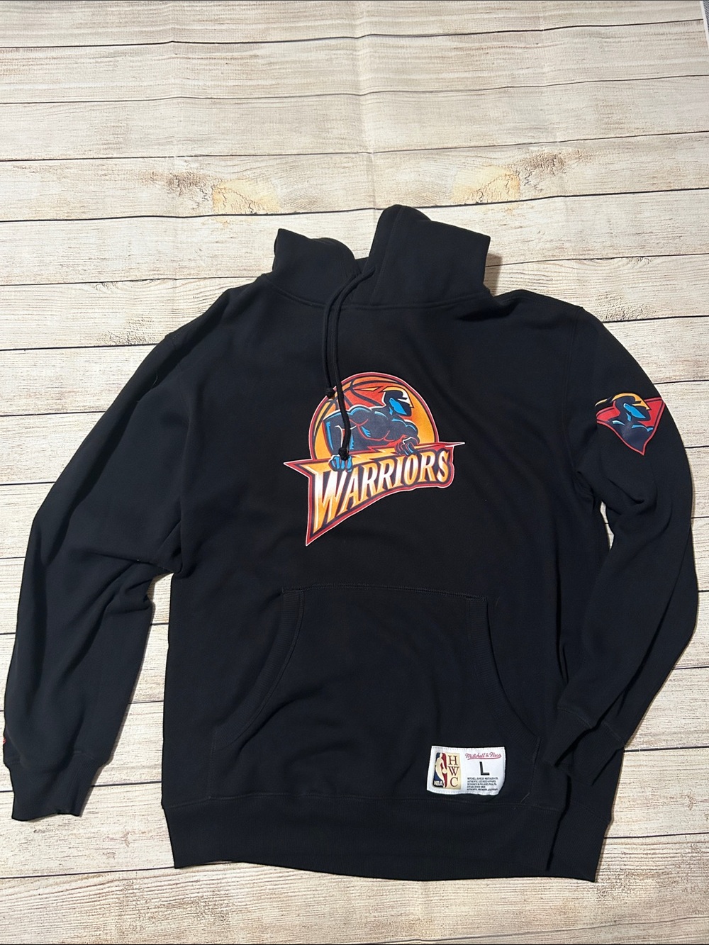 Mitchell & Ness Black Warriors Crewneck Sweatshirt with Orange & Blue Logo